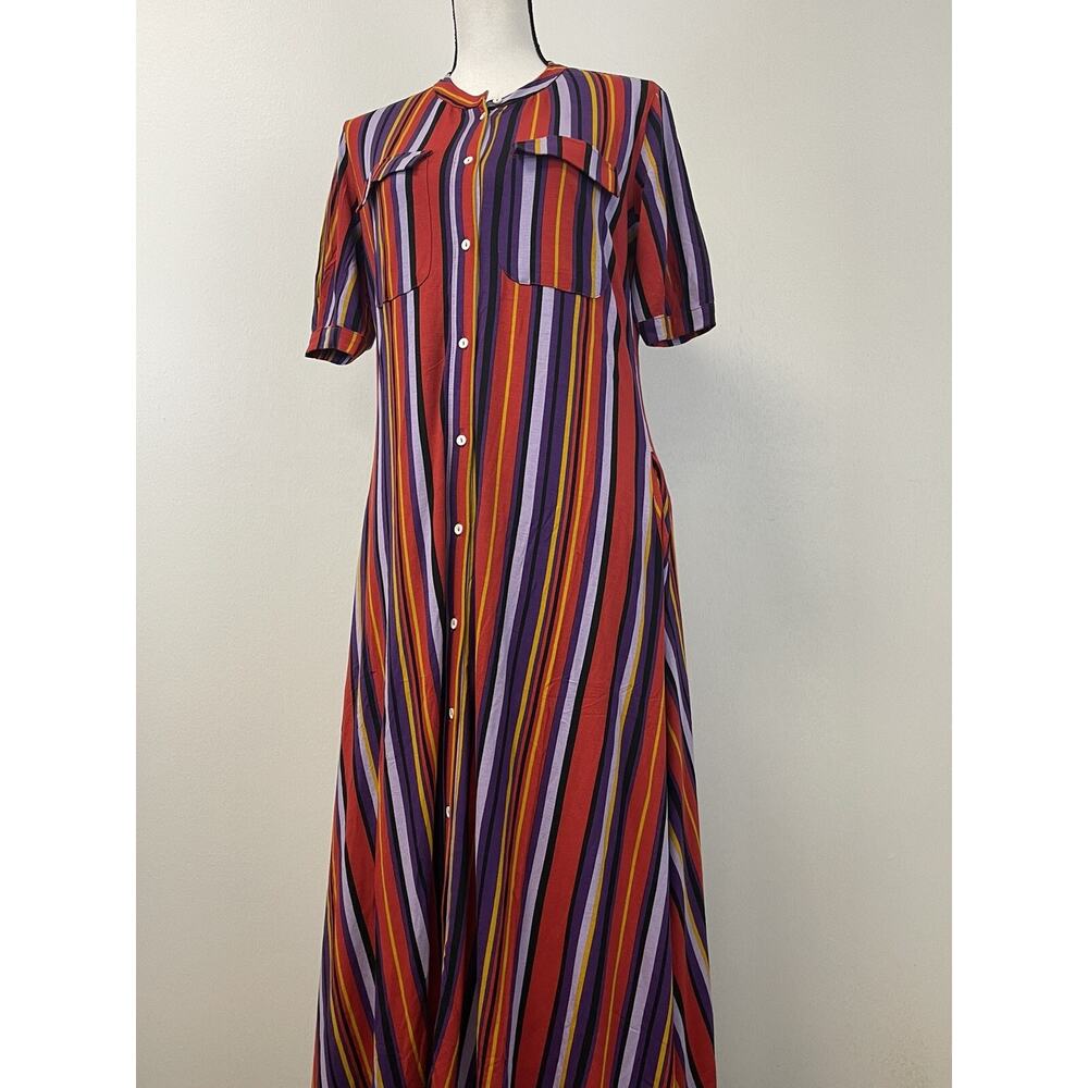 Reserved Shirt Dress Womens Medium A Line Striped Color Block Red N184 - Picture 6 of 9